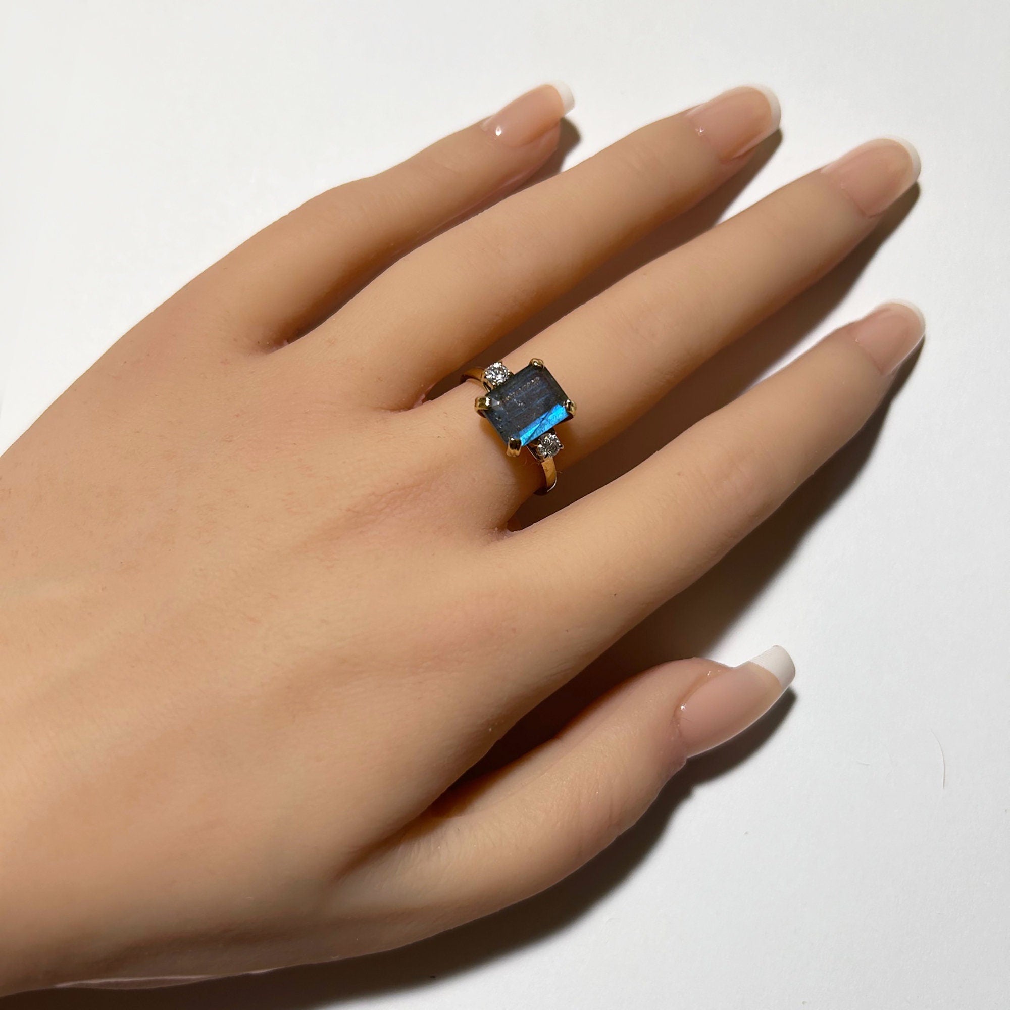 Octagon Labradorite Ring with Quartz Accents - H.L.Jewelry