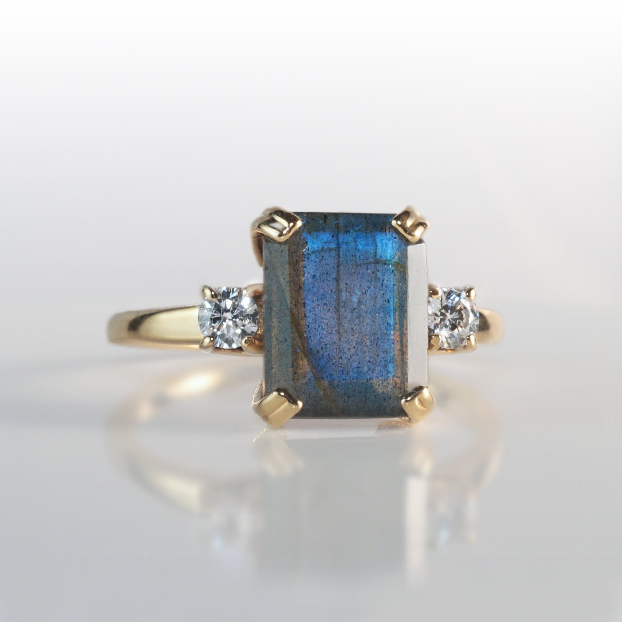 Octagon Labradorite Ring with Quartz Accents - H.L.Jewelry