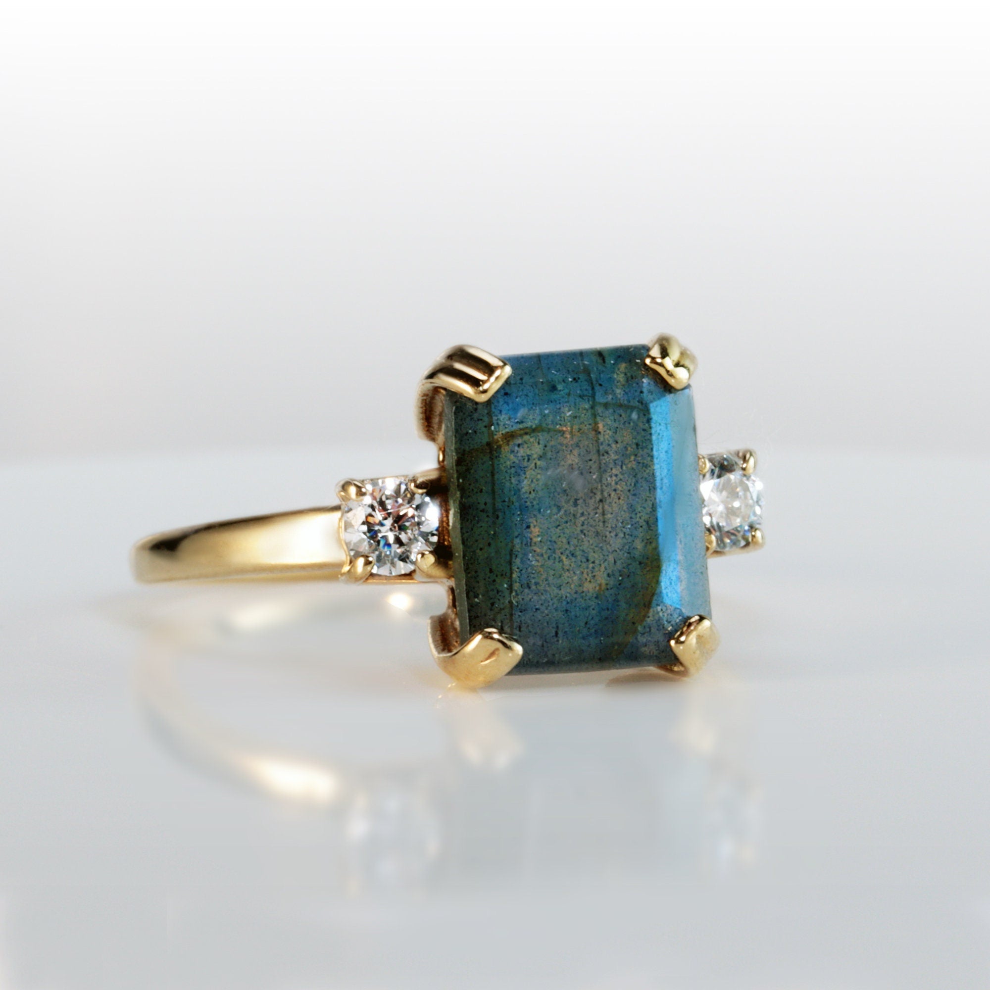 Octagon Labradorite Ring with Quartz Accents - H.L.Jewelry