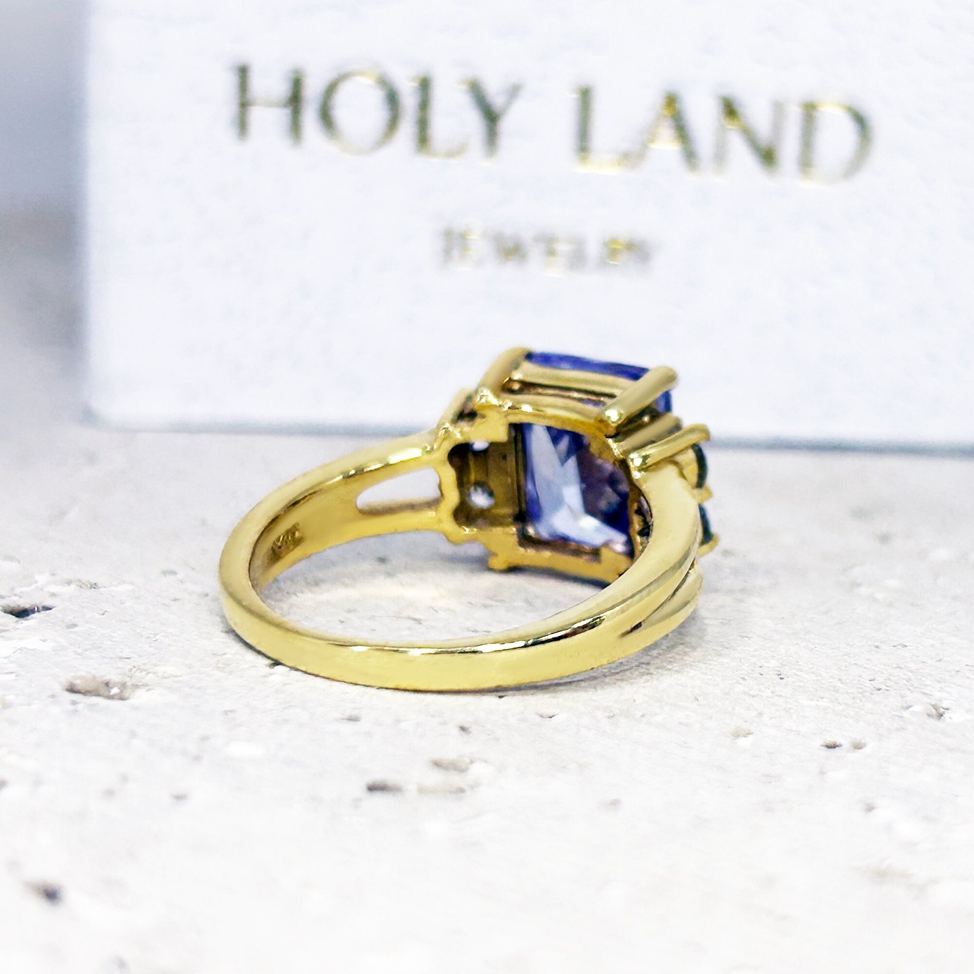 Octagon Lavender Amethyst Double Band Ring with Clear Quartz Accents - H.L.Jewelry