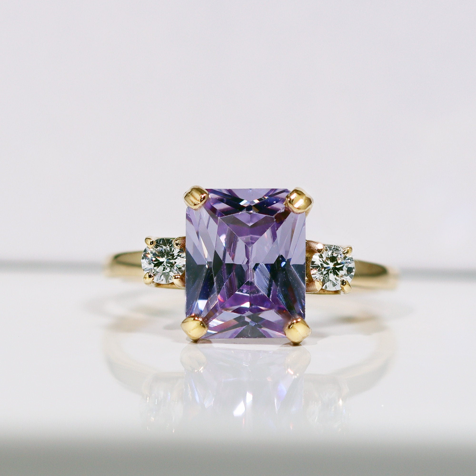 Octagon Lavender Amethyst Ring with Clear Quartz Accents - H.L.Jewelry