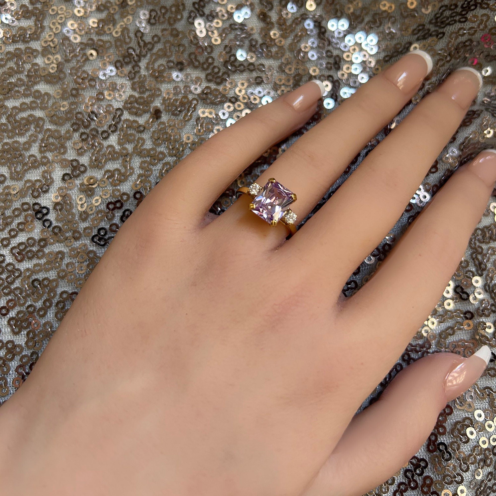 Octagon Lavender Amethyst Ring with Clear Quartz Accents - H.L.Jewelry