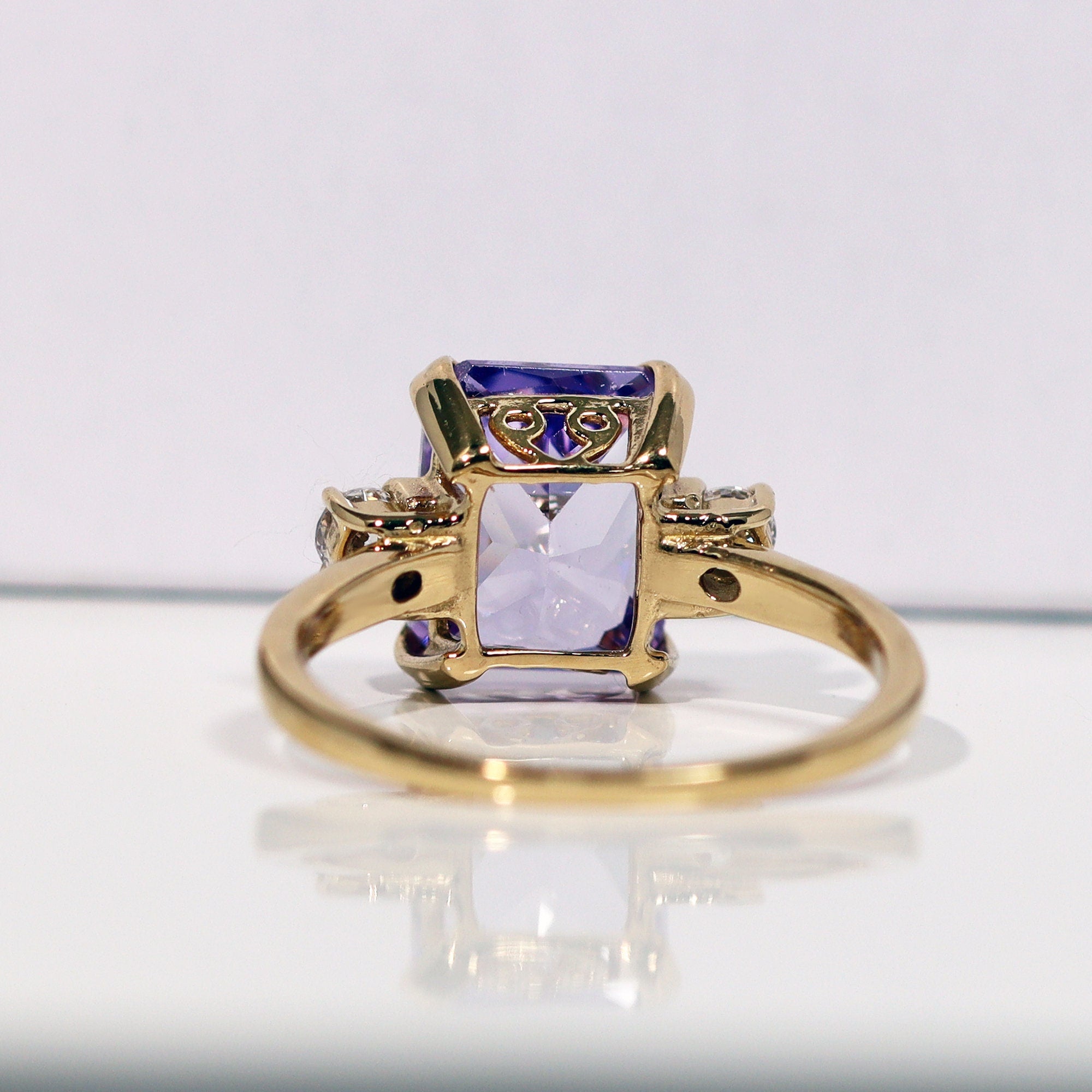 Octagon Lavender Amethyst Ring with Clear Quartz Accents - H.L.Jewelry