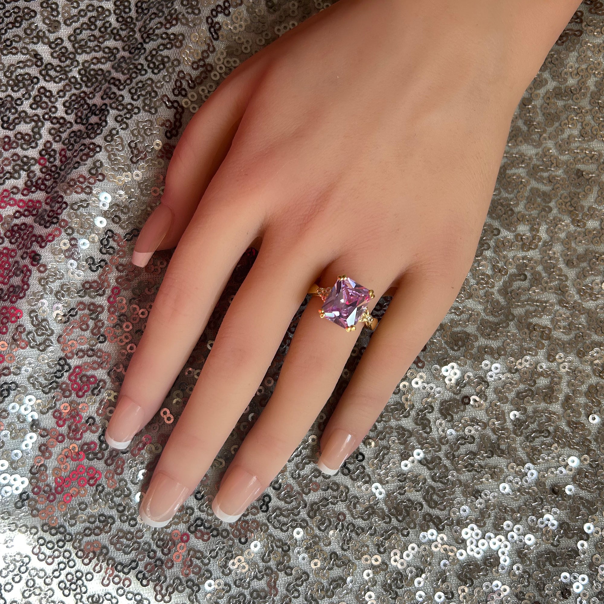 Octagon Lavender Amethyst Statement Ring with Clear Quartz Accents - H.L.Jewelry