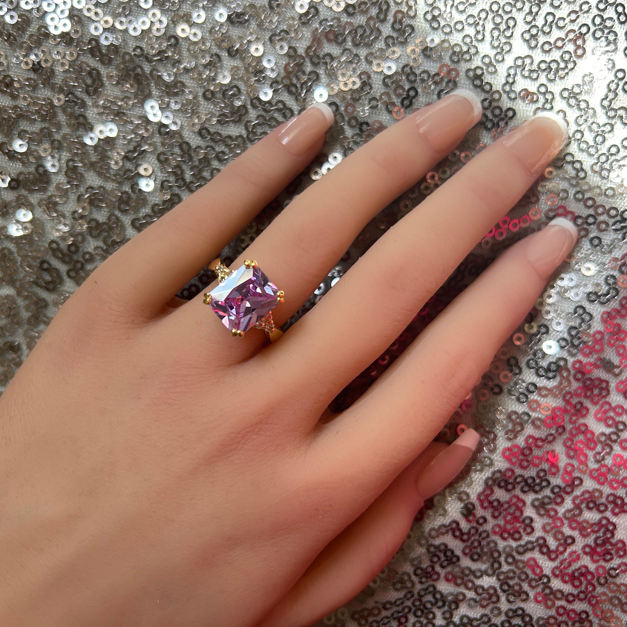Octagon Lavender Amethyst Statement Ring with Clear Quartz Accents - H.L.Jewelry