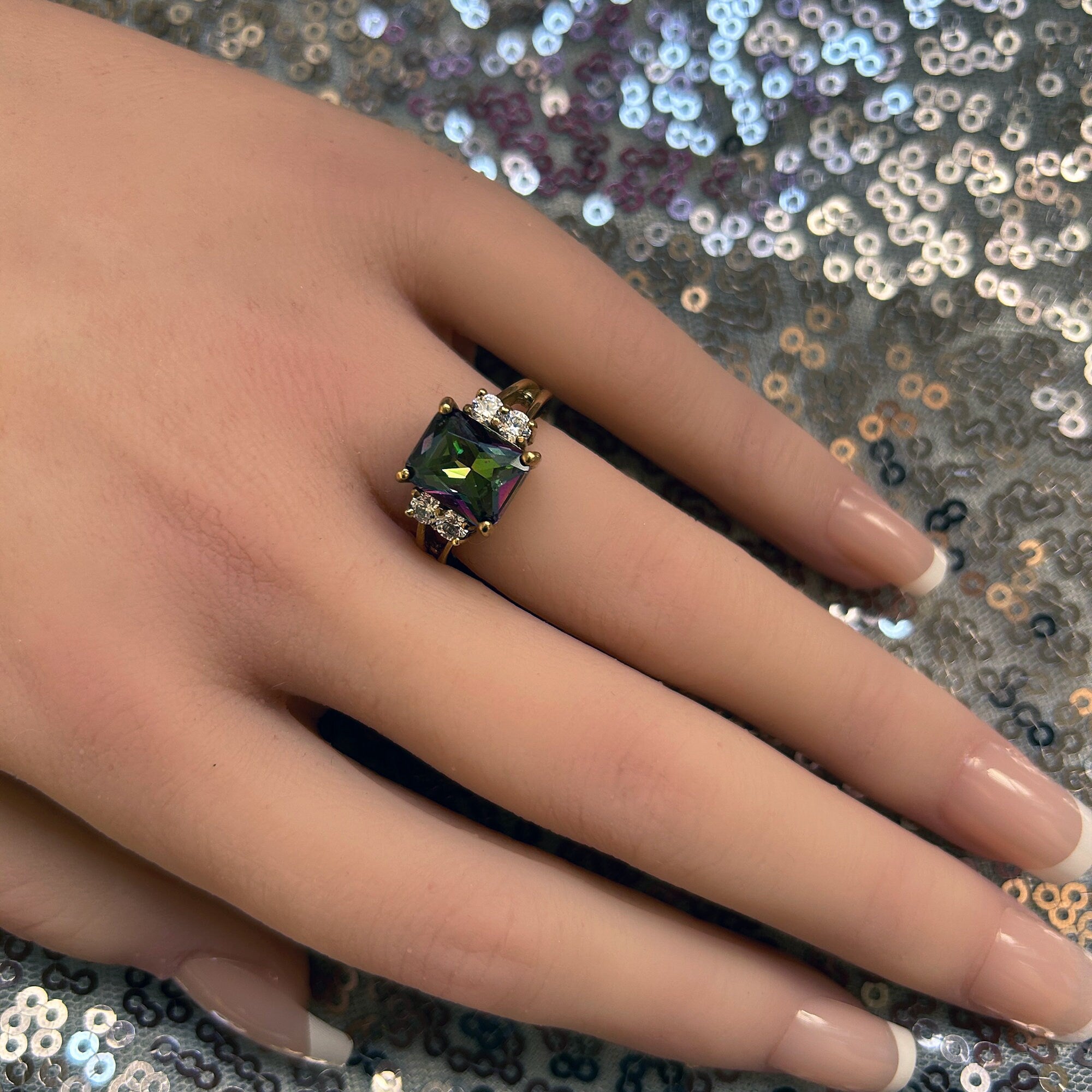 Octagon Mystic Topaz Double Band Ring with Clear Quartz Accents - H.L.Jewelry