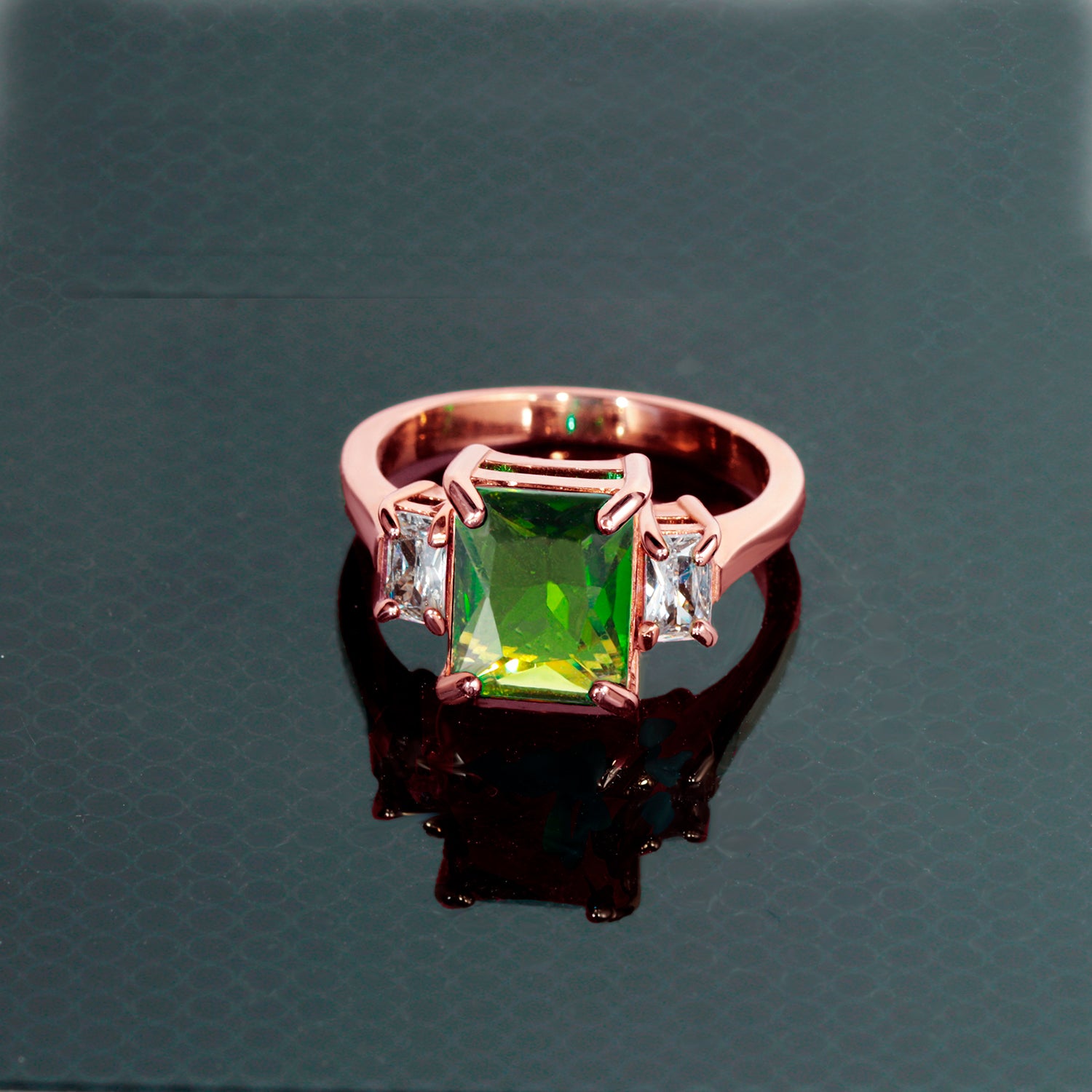 Octagon Peridot Ring with Clear Quartz Accents - H.L.Jewelry