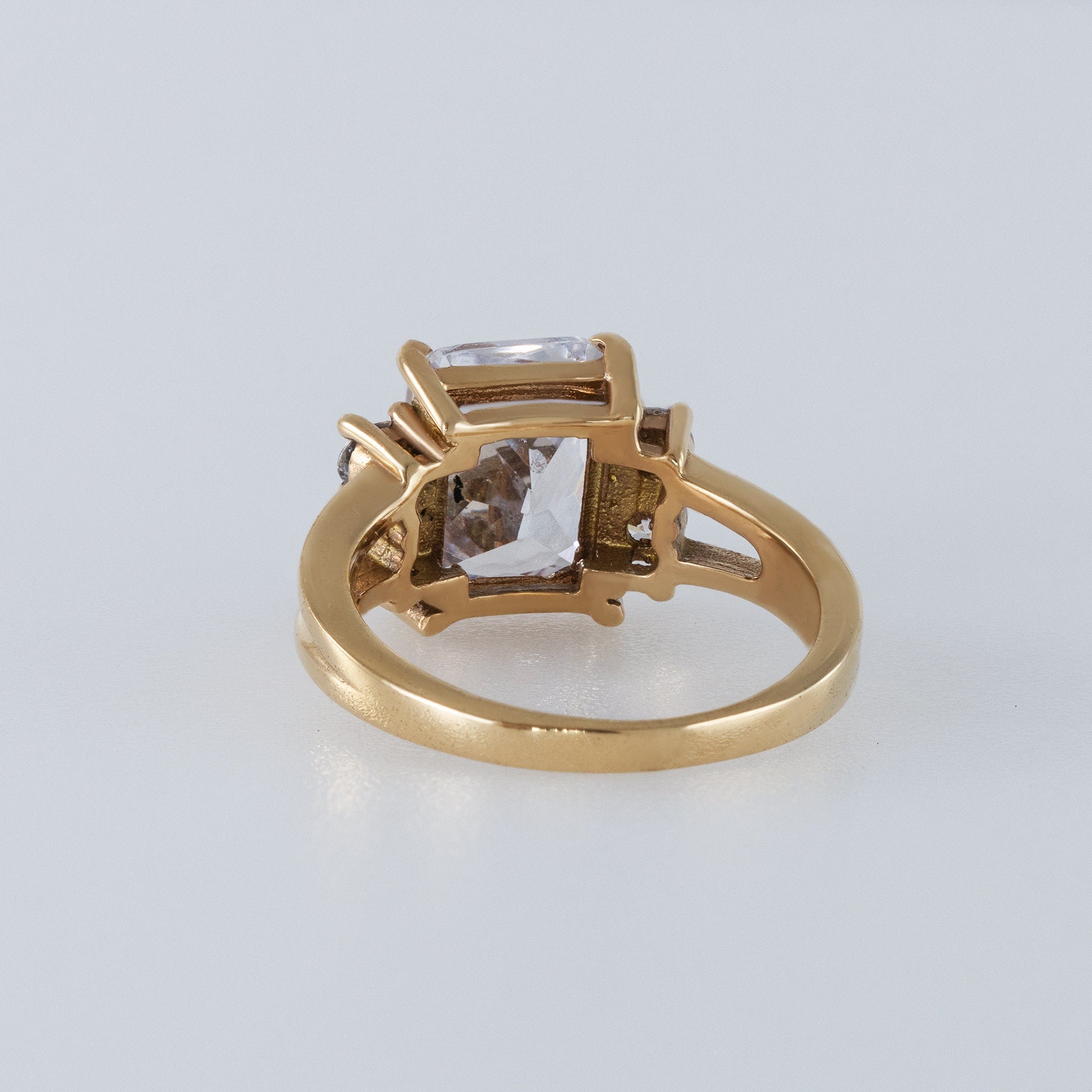 Octagon Rainbow Moonstone Double Band Ring with Clear Quartz Accents - H.L.Jewelry