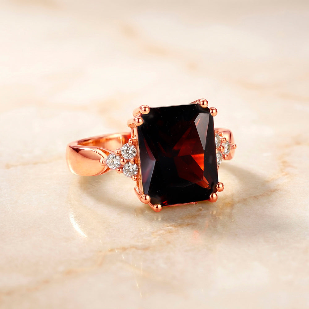 Octagon Red Garnet Statement Ring with Clear Quartz Accents - H.L.Jewelry