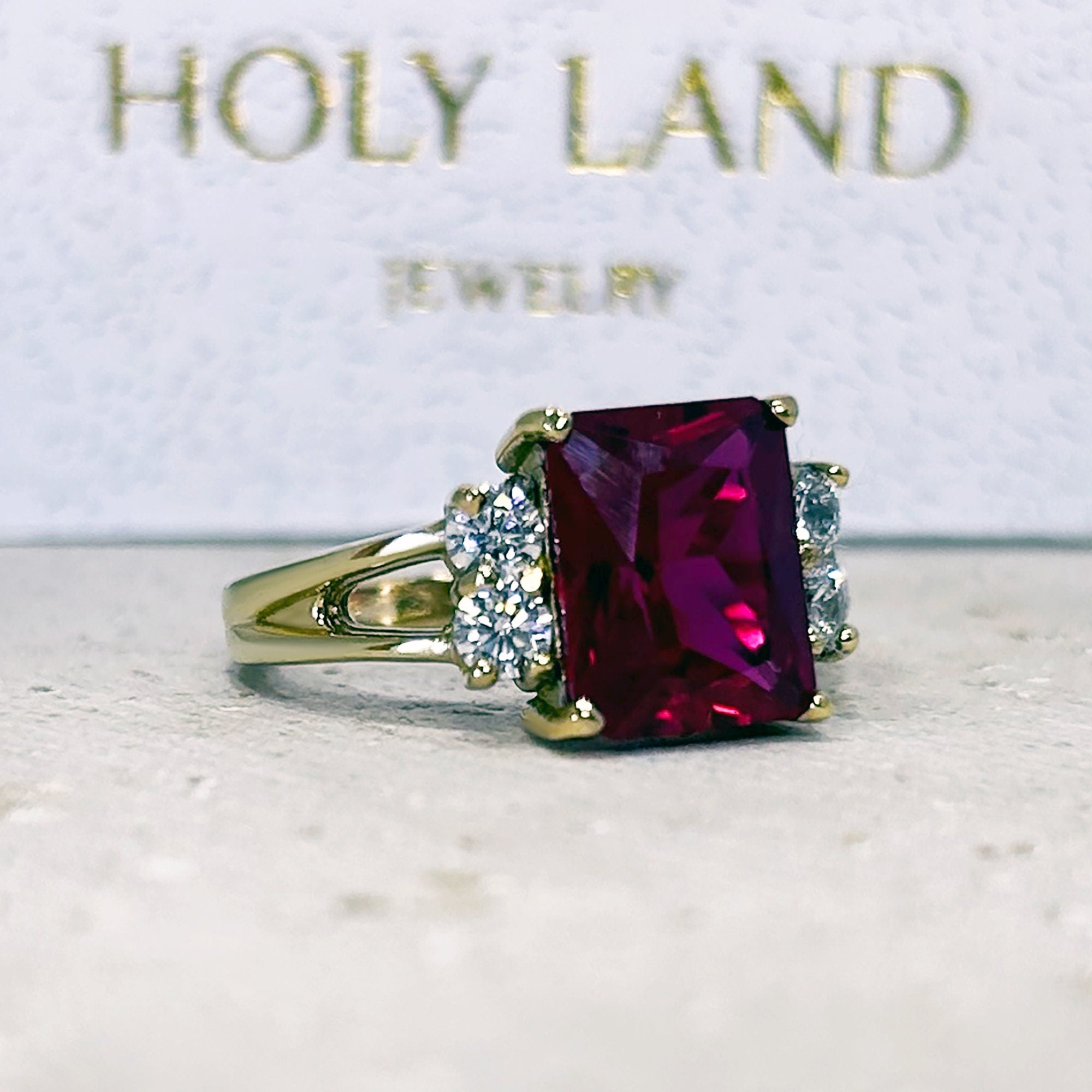Octagon Ruby Double Band Ring with Clear Quartz Accents - H.L.Jewelry