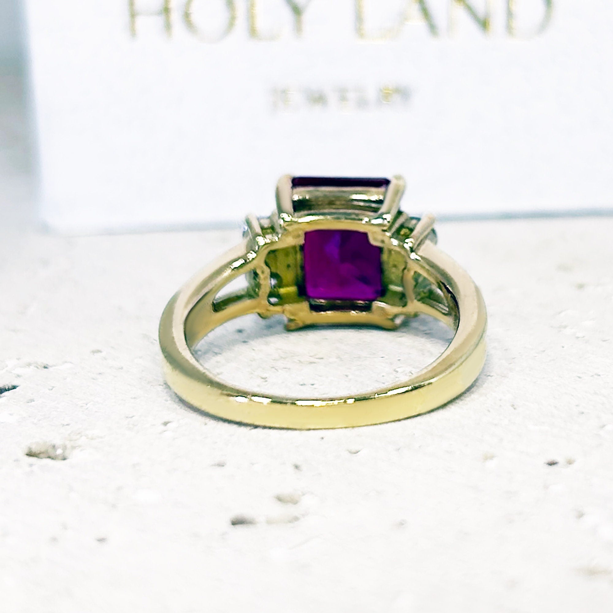 Octagon Ruby Double Band Ring with Clear Quartz Accents - H.L.Jewelry