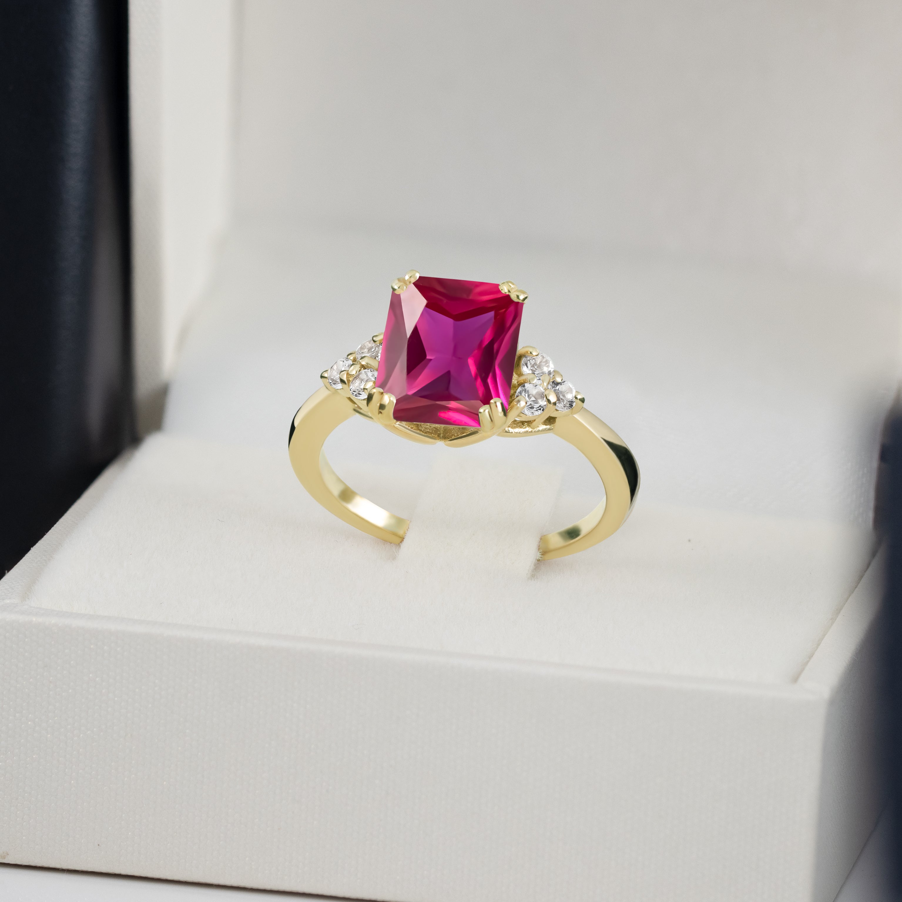 Octagon Ruby Engagement Ring with Clear Quartz Accents - H.L.Jewelry
