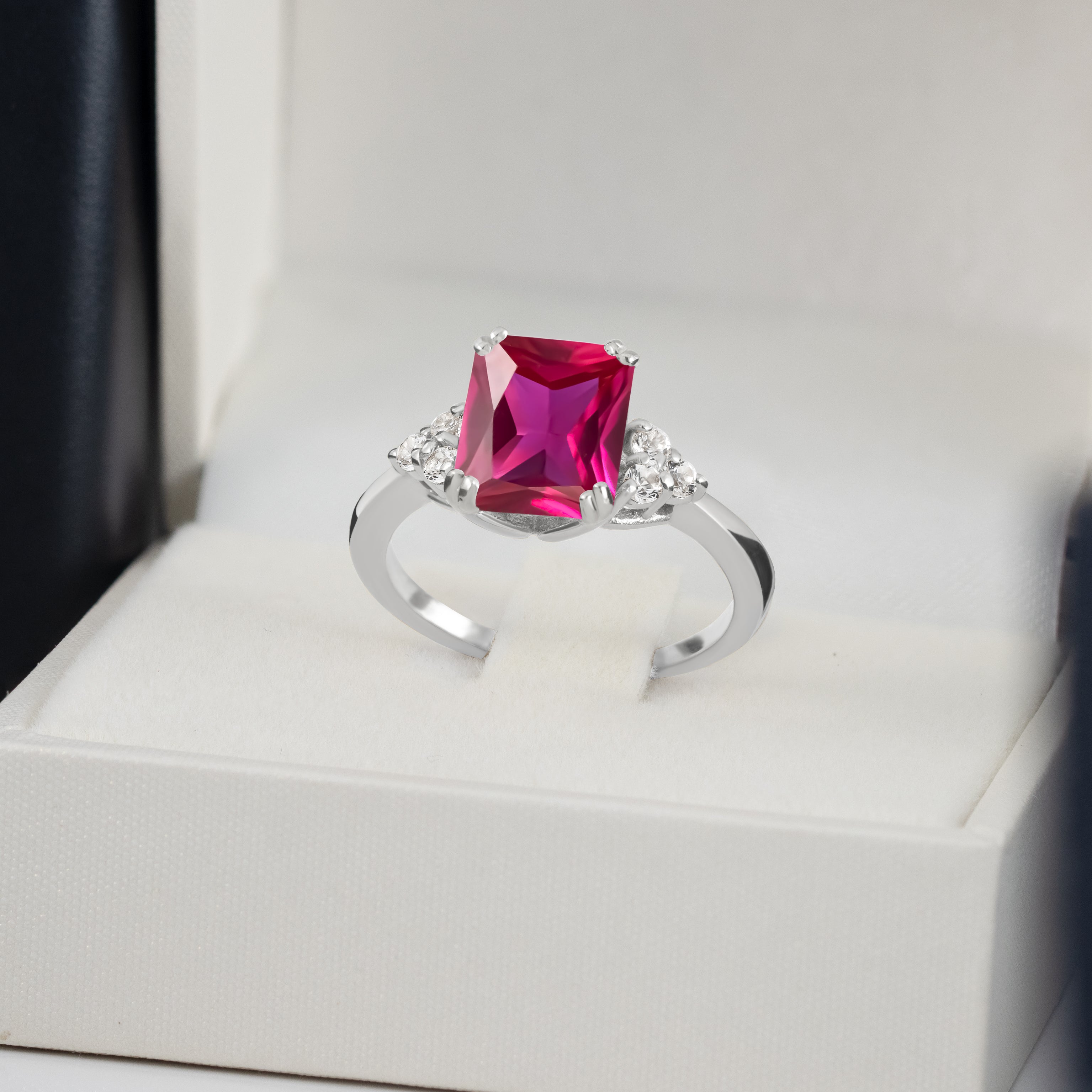 Octagon Ruby Engagement Ring with Clear Quartz Accents - H.L.Jewelry