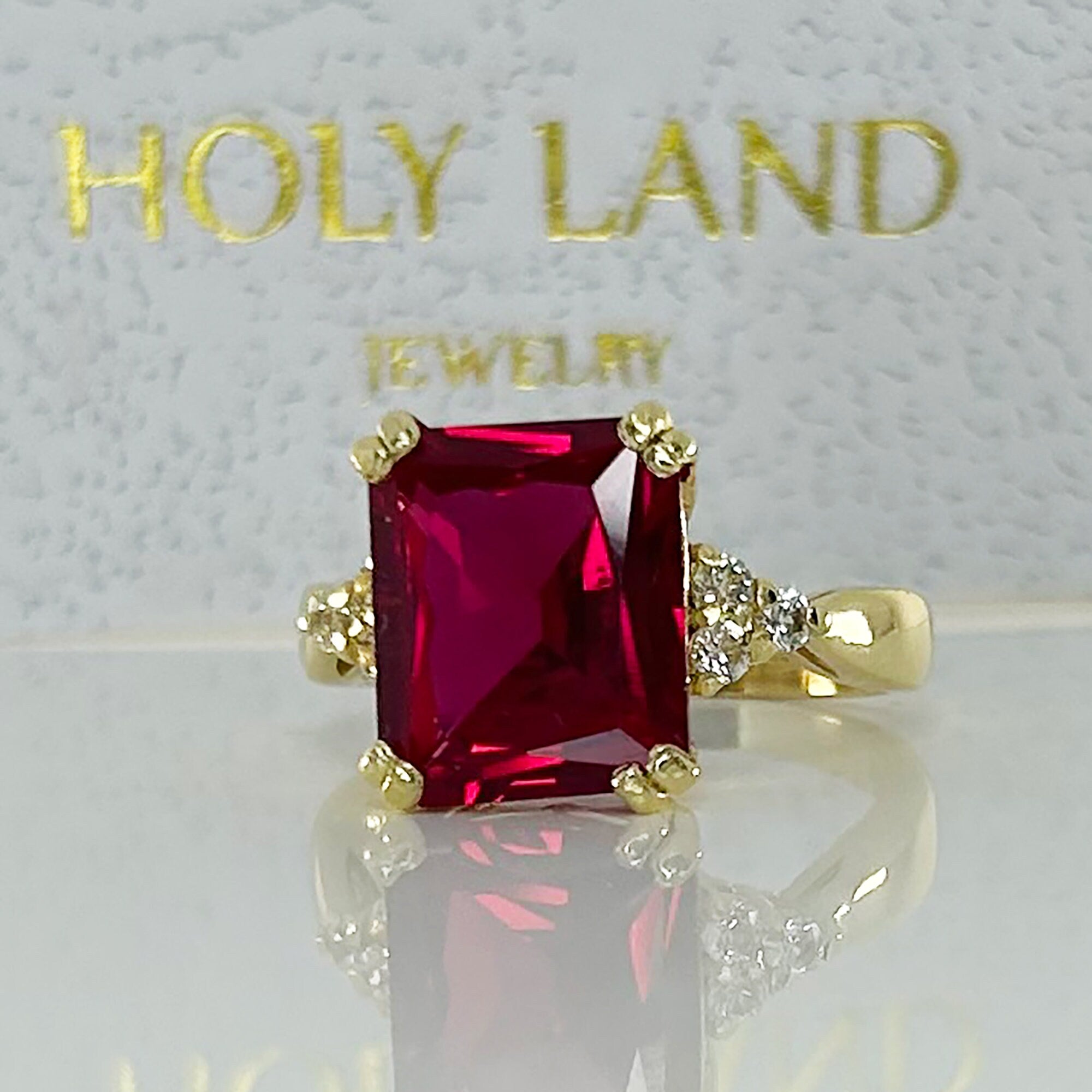 Octagon Ruby Statement Ring with Clear Quartz Accents - H.L.Jewelry