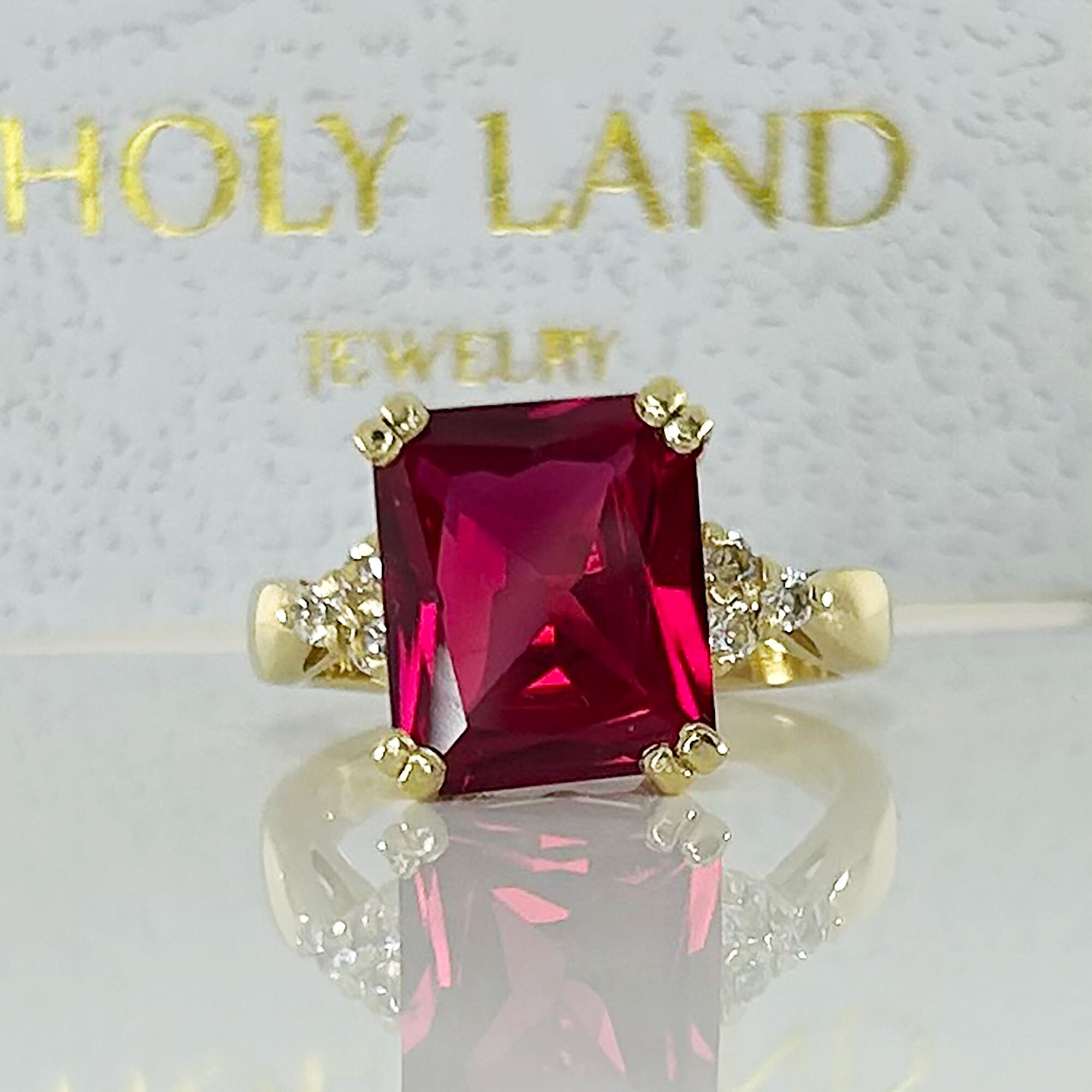 Octagon Ruby Statement Ring with Clear Quartz Accents - H.L.Jewelry