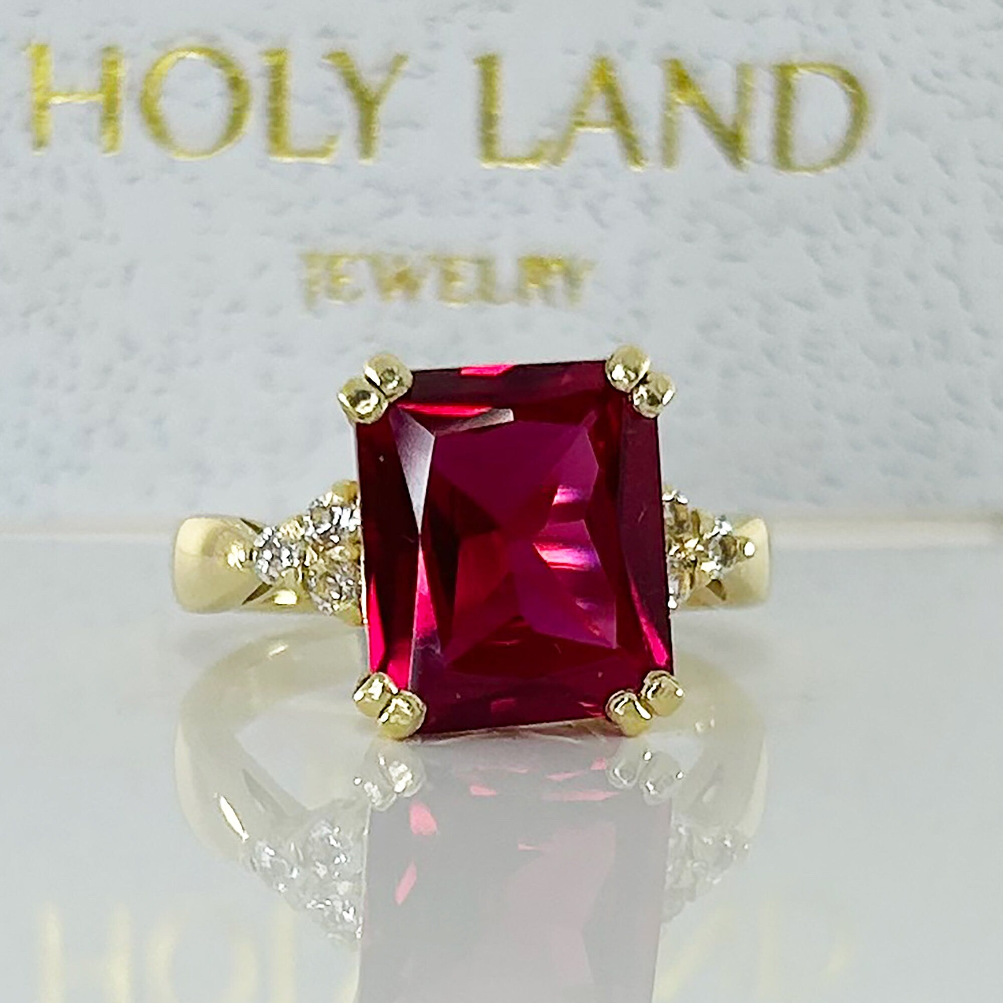 Octagon Ruby Statement Ring with Clear Quartz Accents - H.L.Jewelry