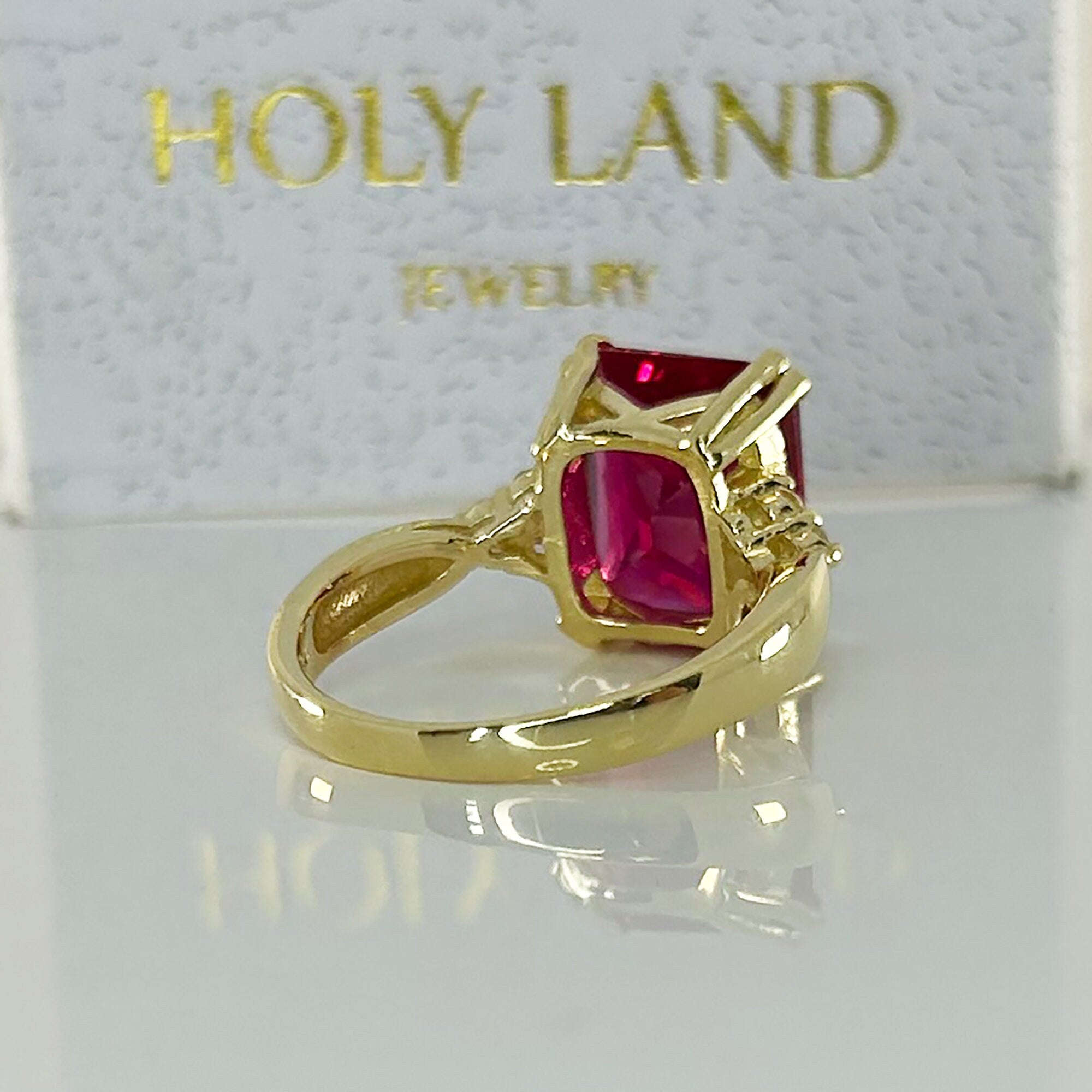 Octagon Ruby Statement Ring with Clear Quartz Accents - H.L.Jewelry