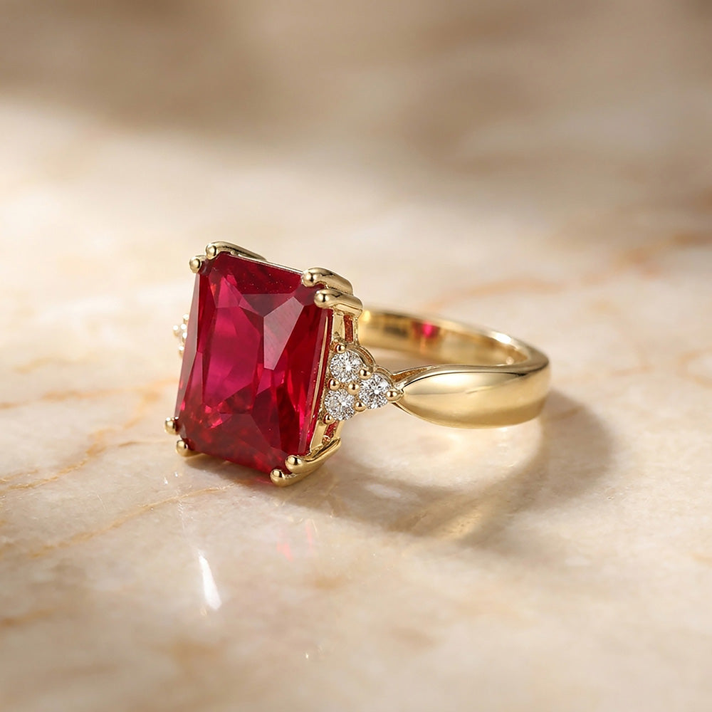 Octagon Ruby Statement Ring with Clear Quartz Accents - H.L.Jewelry