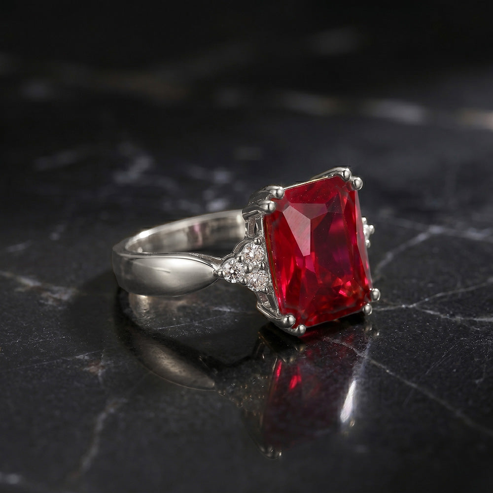 Octagon Ruby Statement Ring with Clear Quartz Accents - H.L.Jewelry