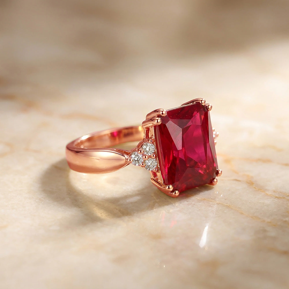 Octagon Ruby Statement Ring with Clear Quartz Accents - H.L.Jewelry