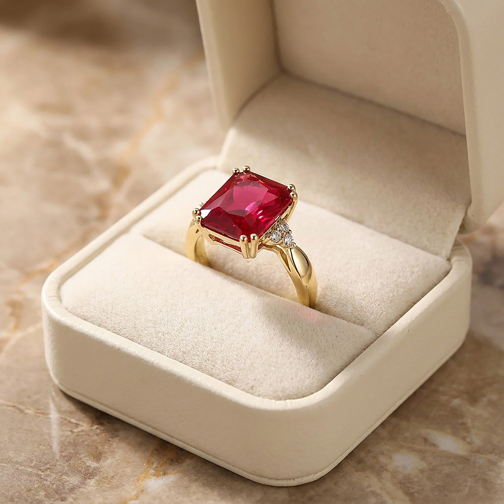 Octagon Ruby Statement Ring with Clear Quartz Accents - H.L.Jewelry