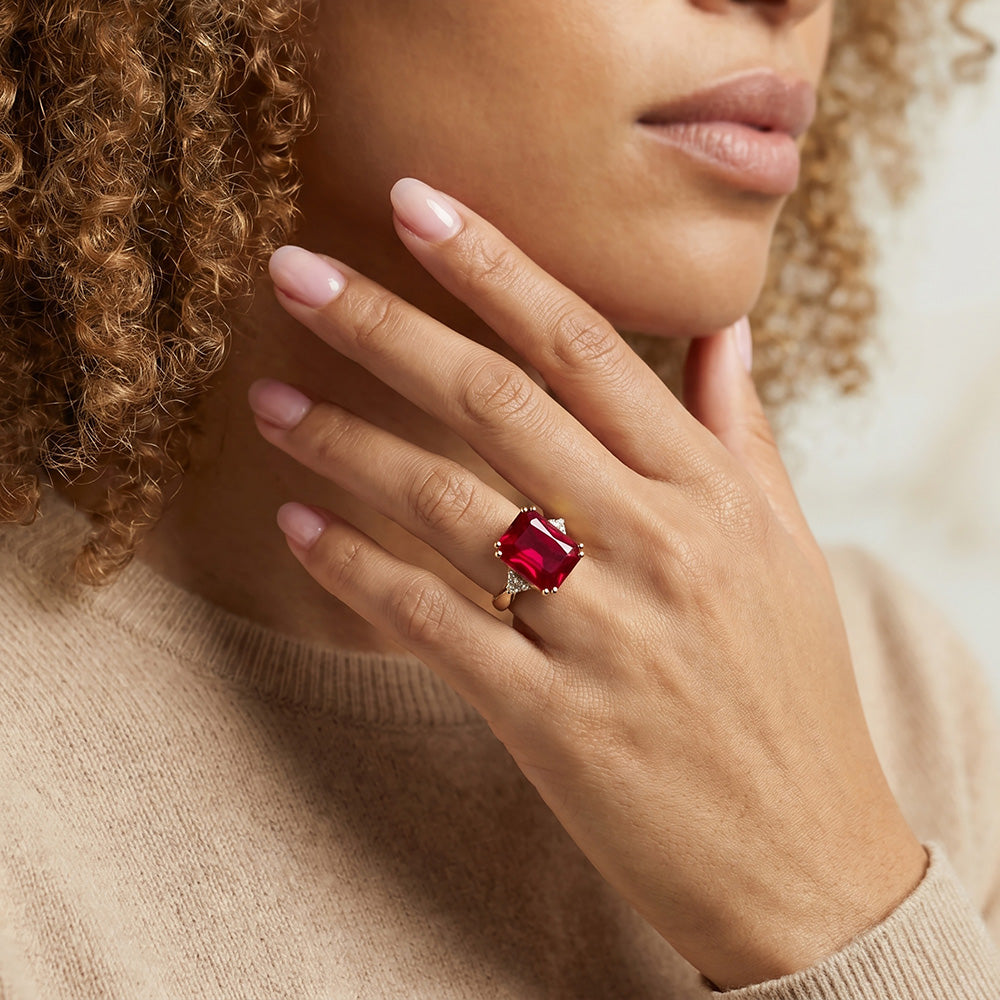 Octagon Ruby Statement Ring with Clear Quartz Accents - H.L.Jewelry
