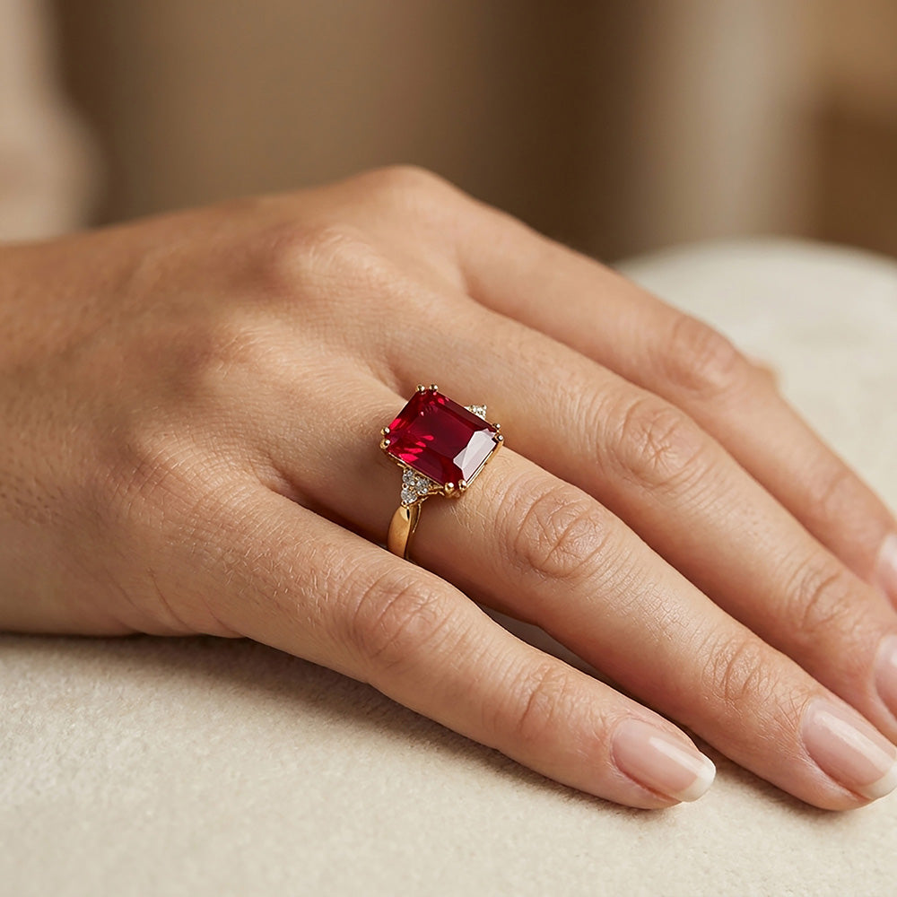 Octagon Ruby Statement Ring with Clear Quartz Accents - H.L.Jewelry