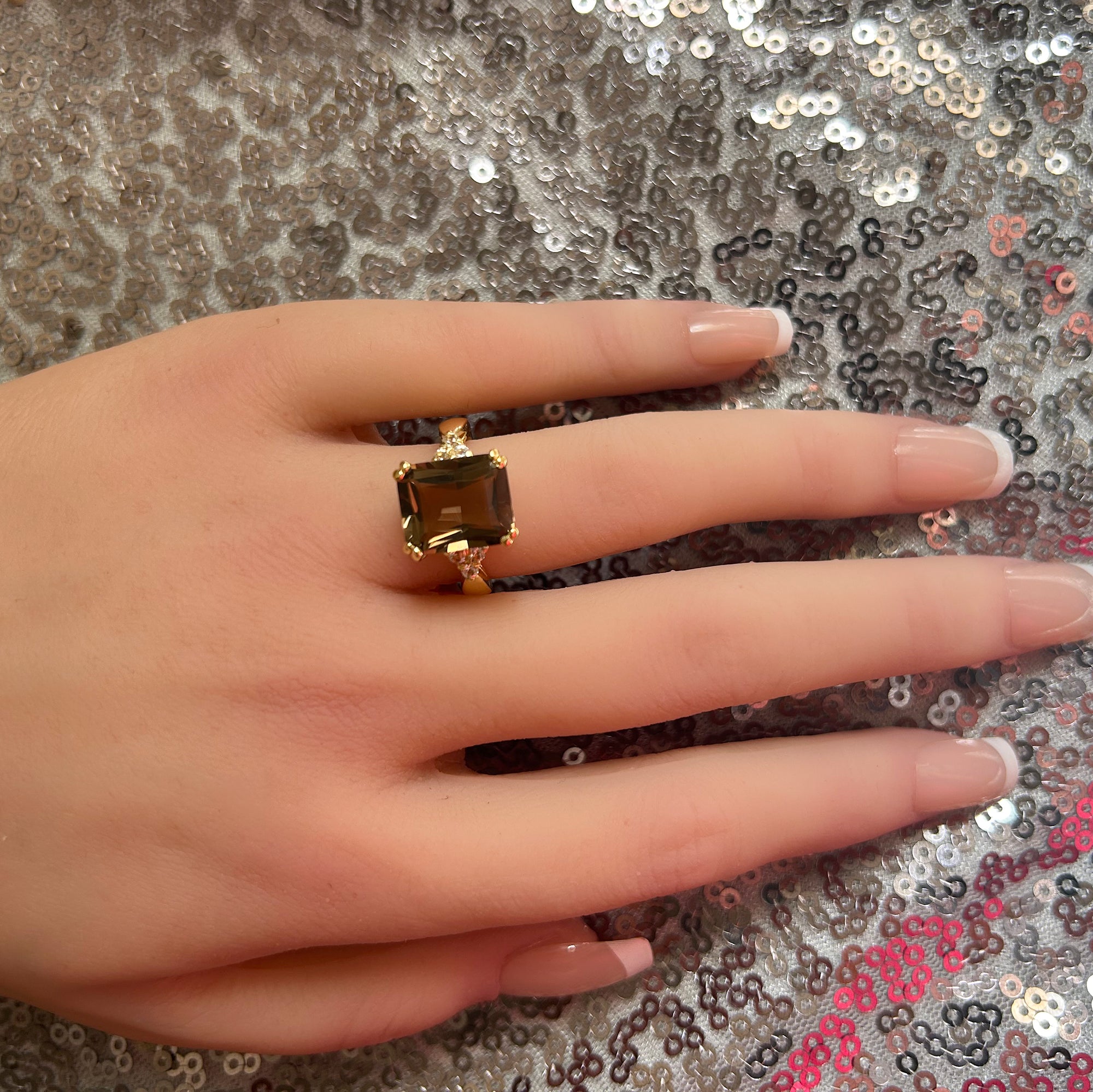 Octagon Smoky Quartz Statement Ring with Clear Quartz Accents - H.L.Jewelry