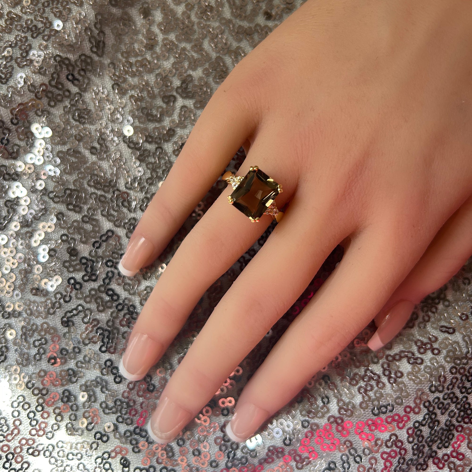 Octagon Smoky Quartz Statement Ring with Clear Quartz Accents - H.L.Jewelry