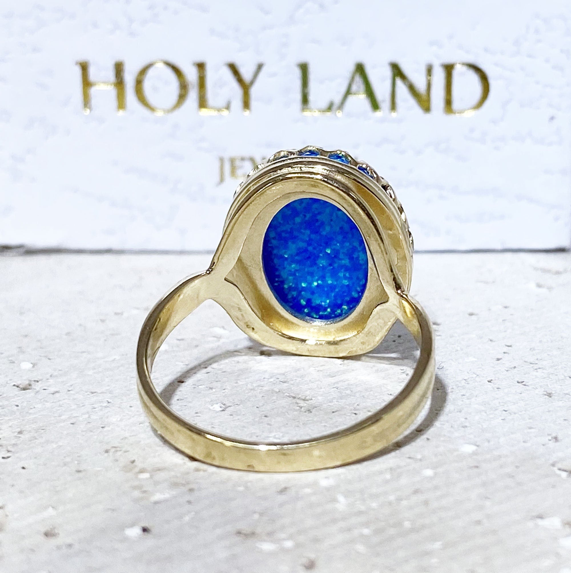 October Birthstone Large Oval Blue Opal Crown Ring - H.L.Jewelry