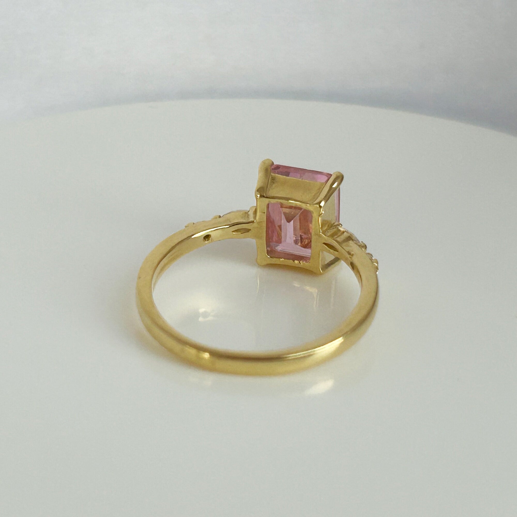 October Birthstone Octagon Rose Quartz Ring with Clear Quartz Accents - H.L.Jewelry