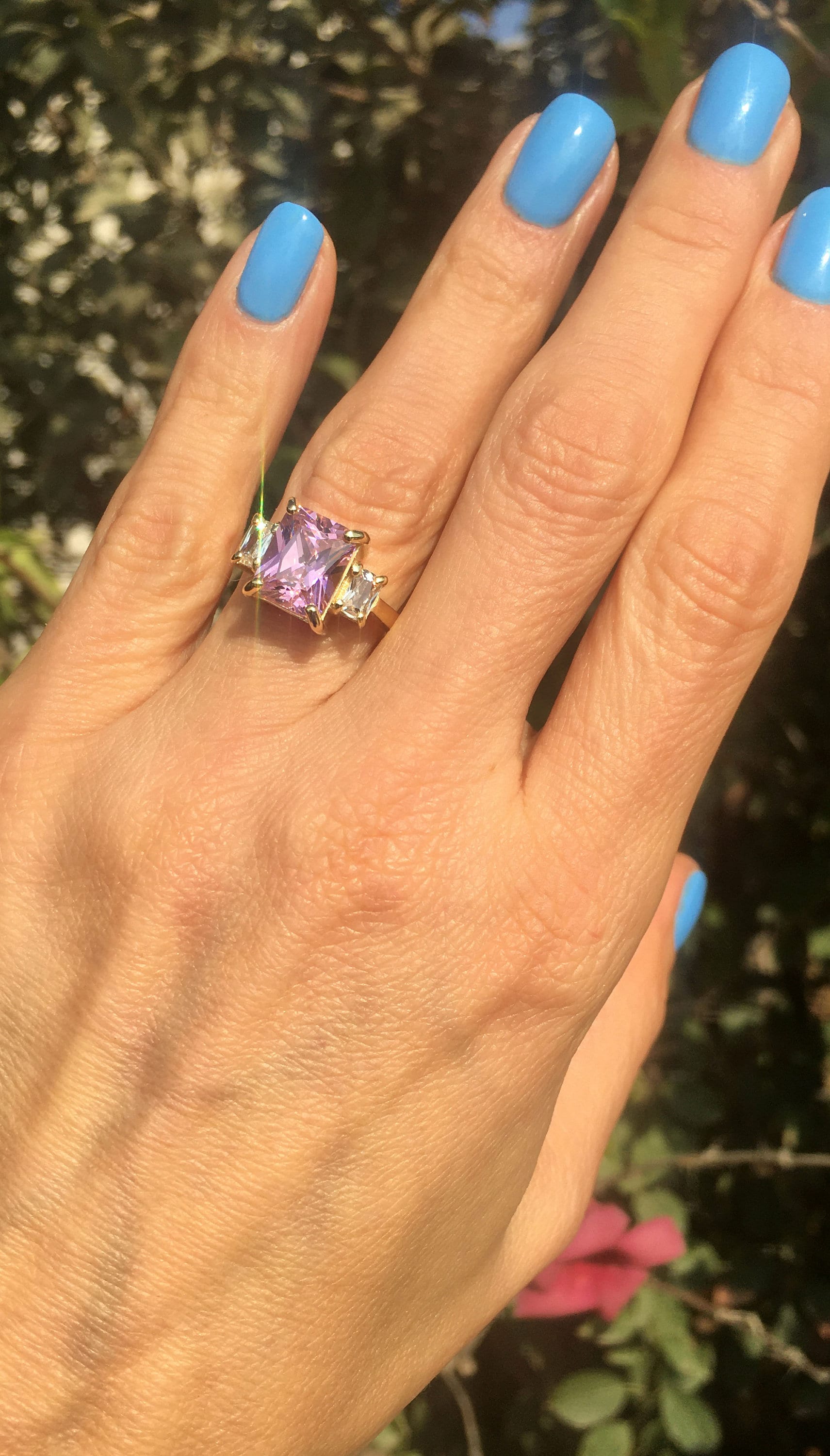 October Birthstone Octagon Rose Quartz Statement Ring with Clear Quartz Accents - H.L.Jewelry