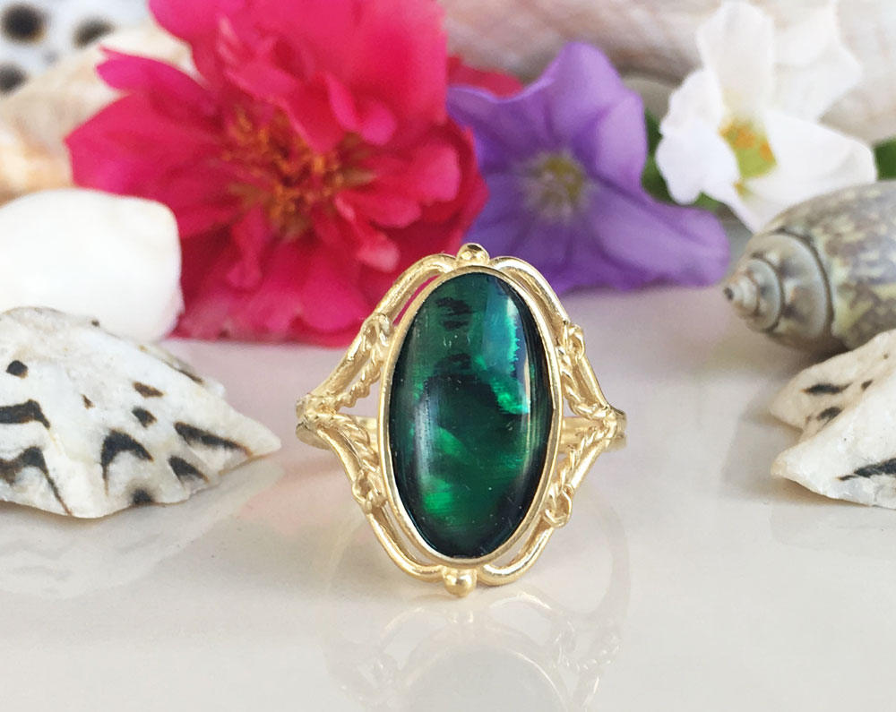 Oval Abalone Shell Gemstone Lace Statement Ring - H.L.Jewelry