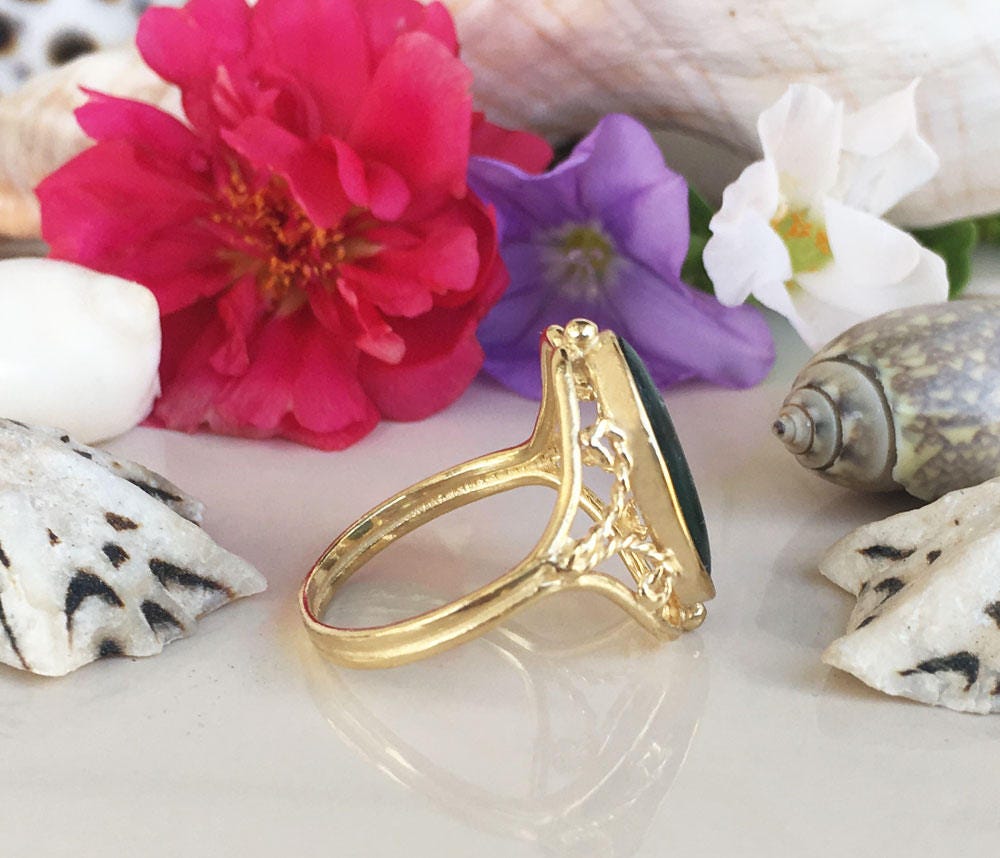 Oval Abalone Shell Gemstone Lace Statement Ring - H.L.Jewelry