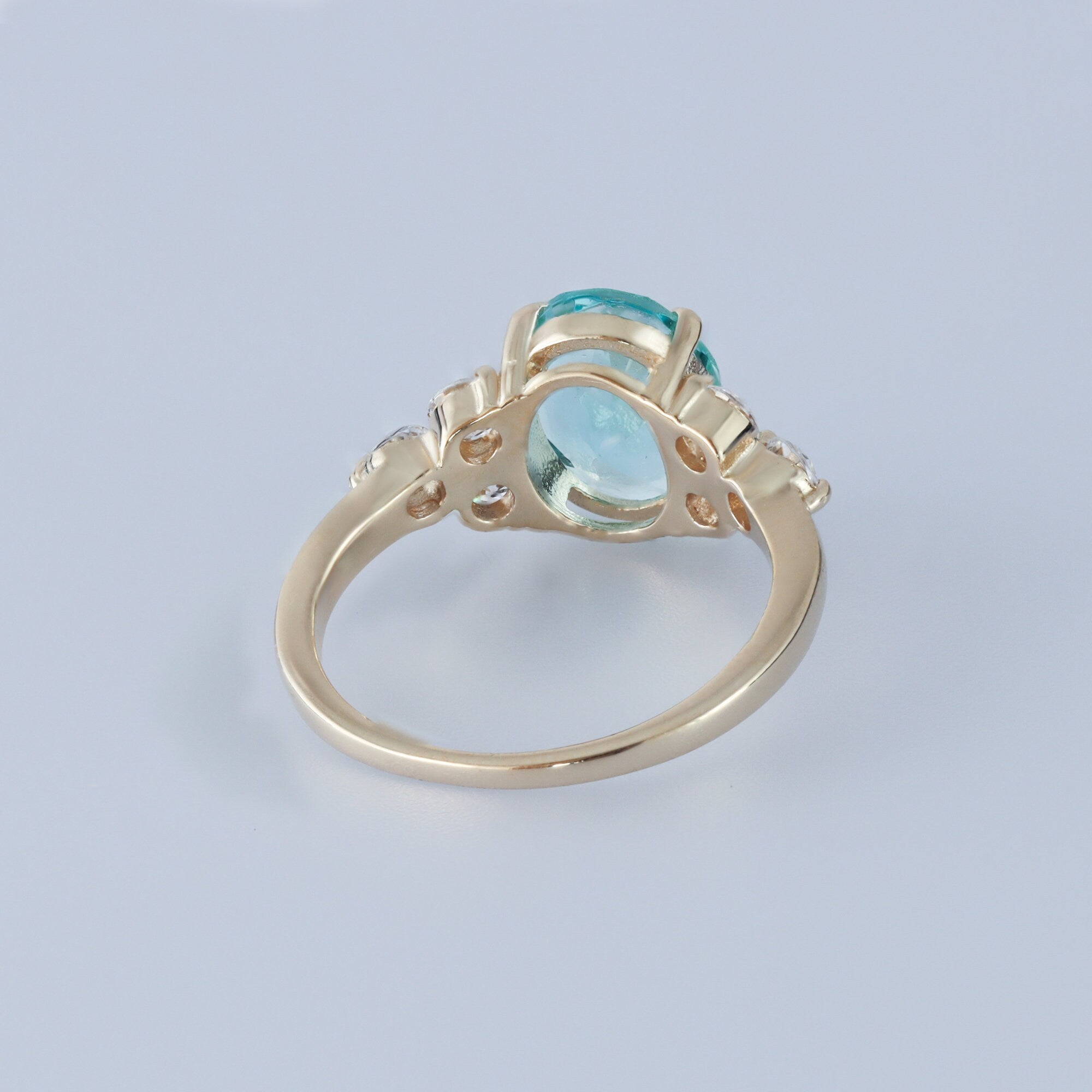 Oval Green Tourmaline Engagement Ring with Clear Quartz Accents - H.L.Jewelry