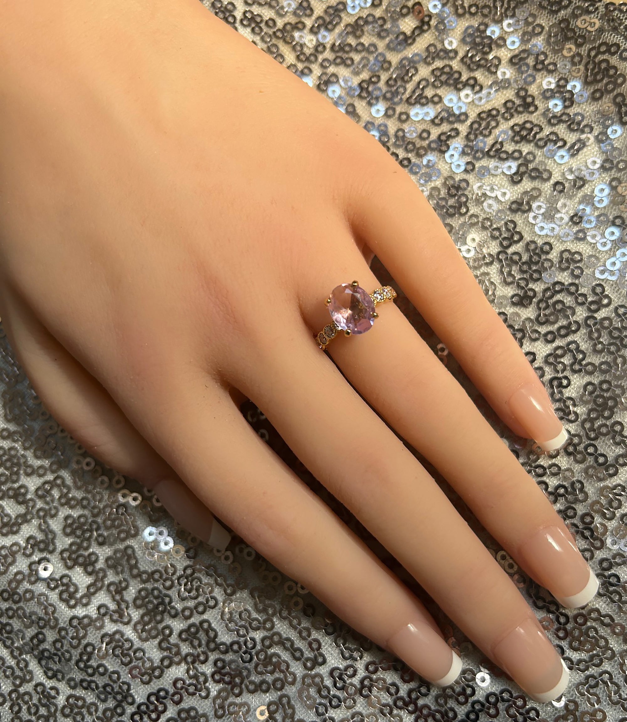 Oval Lavender Amethyst Engagement Ring with Clear Quartz Accents - H.L.Jewelry