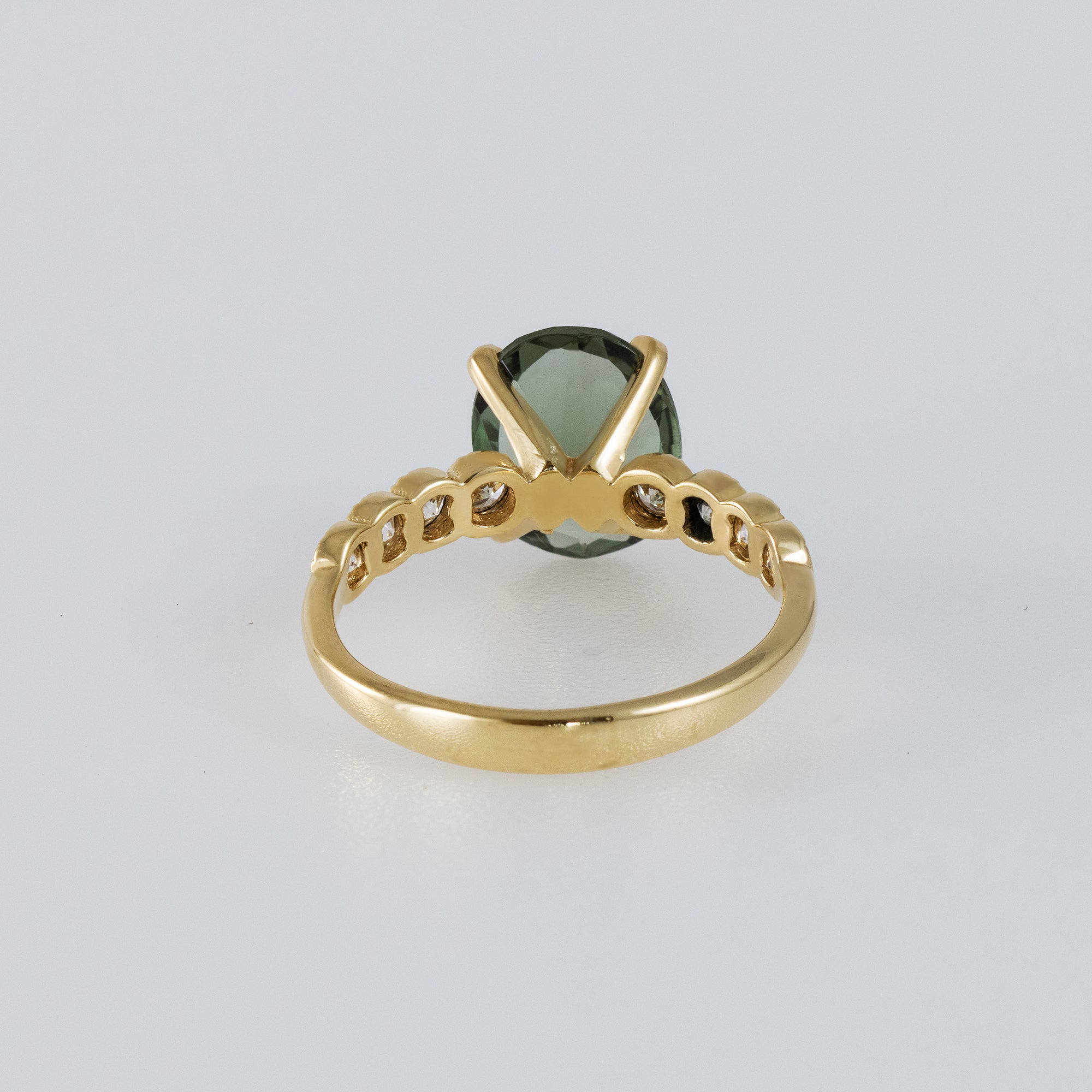 Oval Peridot Engagement Ring with Clear Quartz Accents - H.L.Jewelry