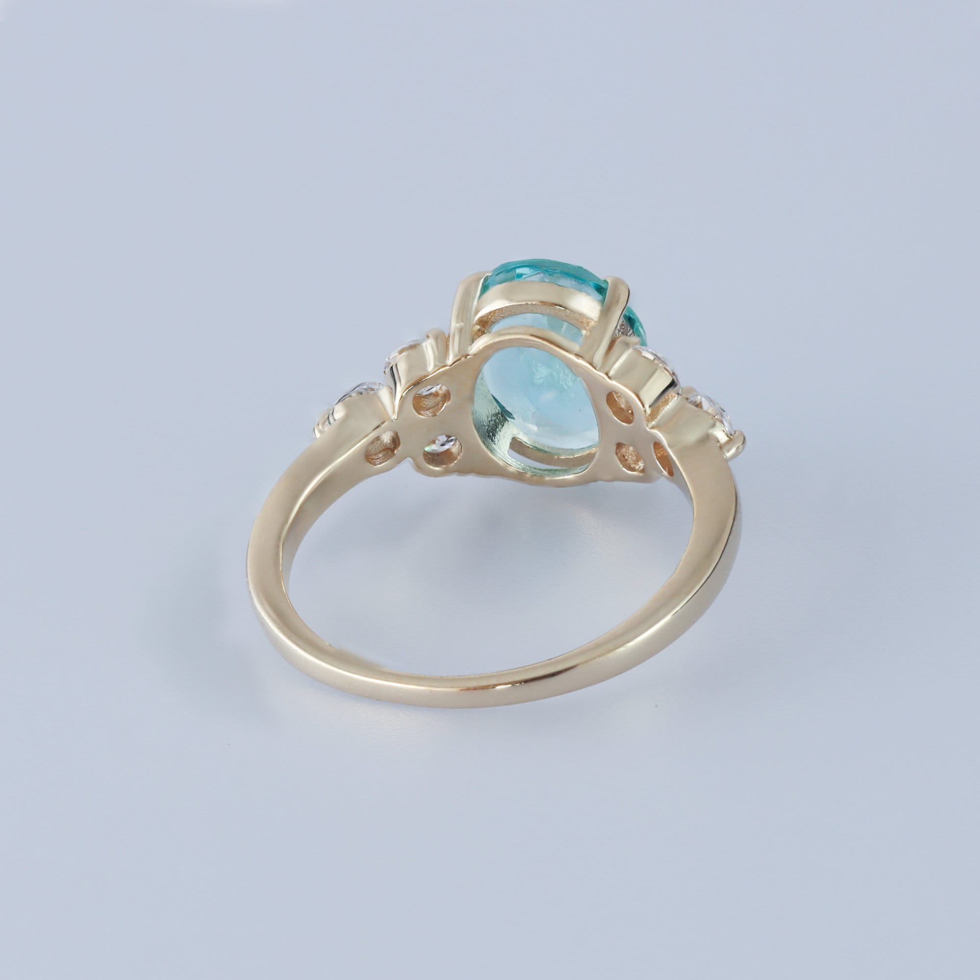Oval Rainbow Moonstone Engagement Ring with Clear Quartz Accents - H.L.Jewelry