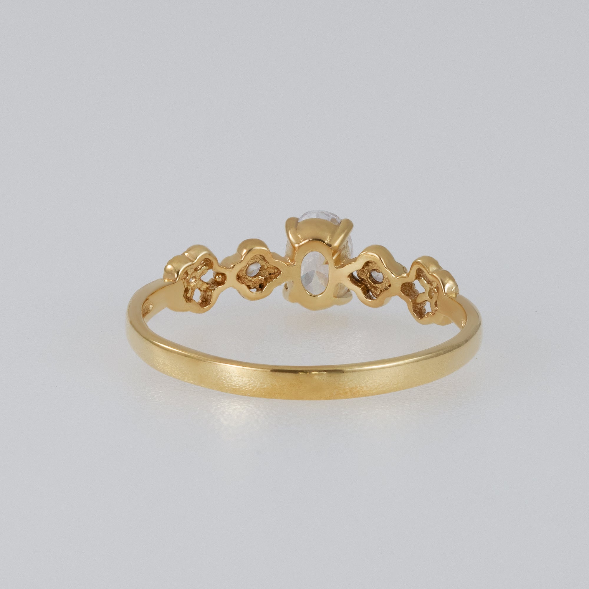 Oval Rainbow Moonstone Flower Ring with Clear Quartz Accents - H.L.Jewelry