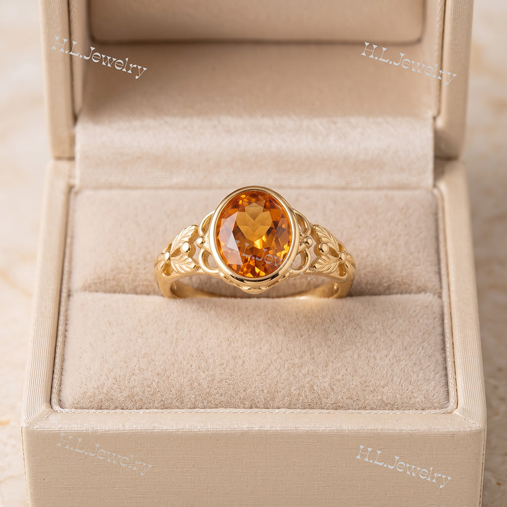 Oval Rose Cut Citrine Vintage-Inspired Gemstone Lace Ring - H.L.Jewelry