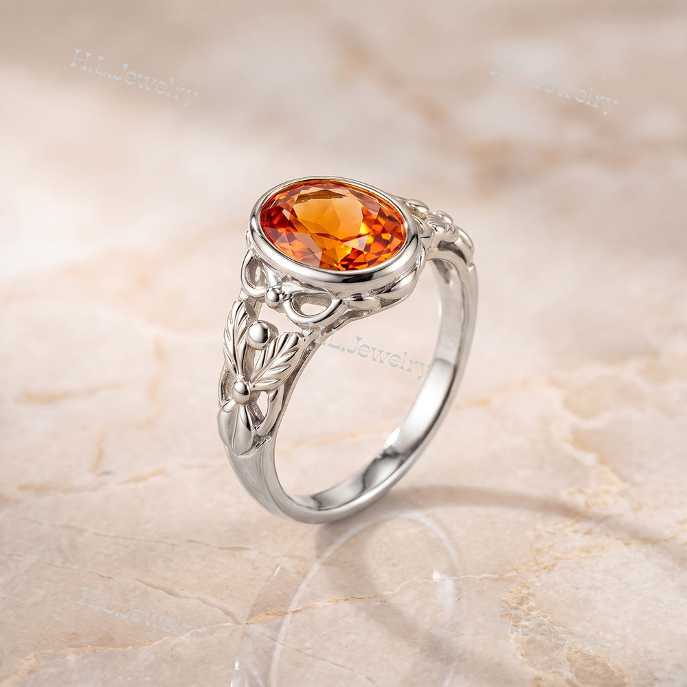 Oval Rose Cut Citrine Vintage-Inspired Gemstone Lace Ring - H.L.Jewelry