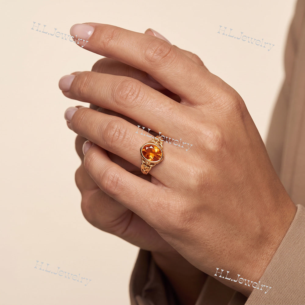 Oval Rose Cut Citrine Vintage-Inspired Gemstone Lace Ring - H.L.Jewelry