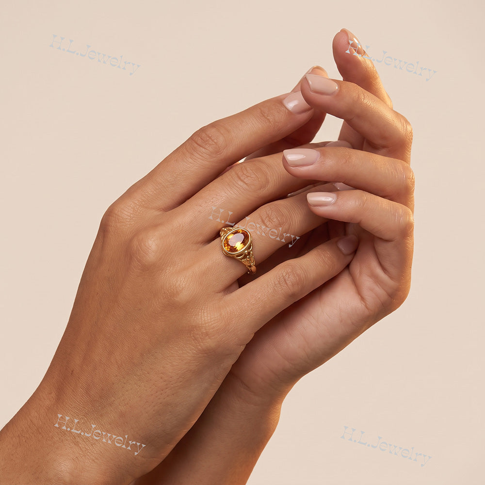 Oval Rose Cut Citrine Vintage-Inspired Gemstone Lace Ring - H.L.Jewelry