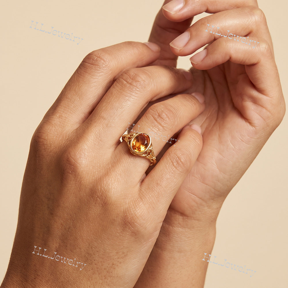 Oval Rose Cut Citrine Vintage-Inspired Gemstone Lace Ring - H.L.Jewelry