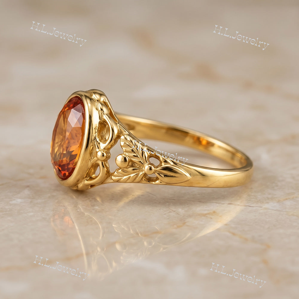 Oval Rose Cut Citrine Vintage-Inspired Gemstone Lace Ring - H.L.Jewelry