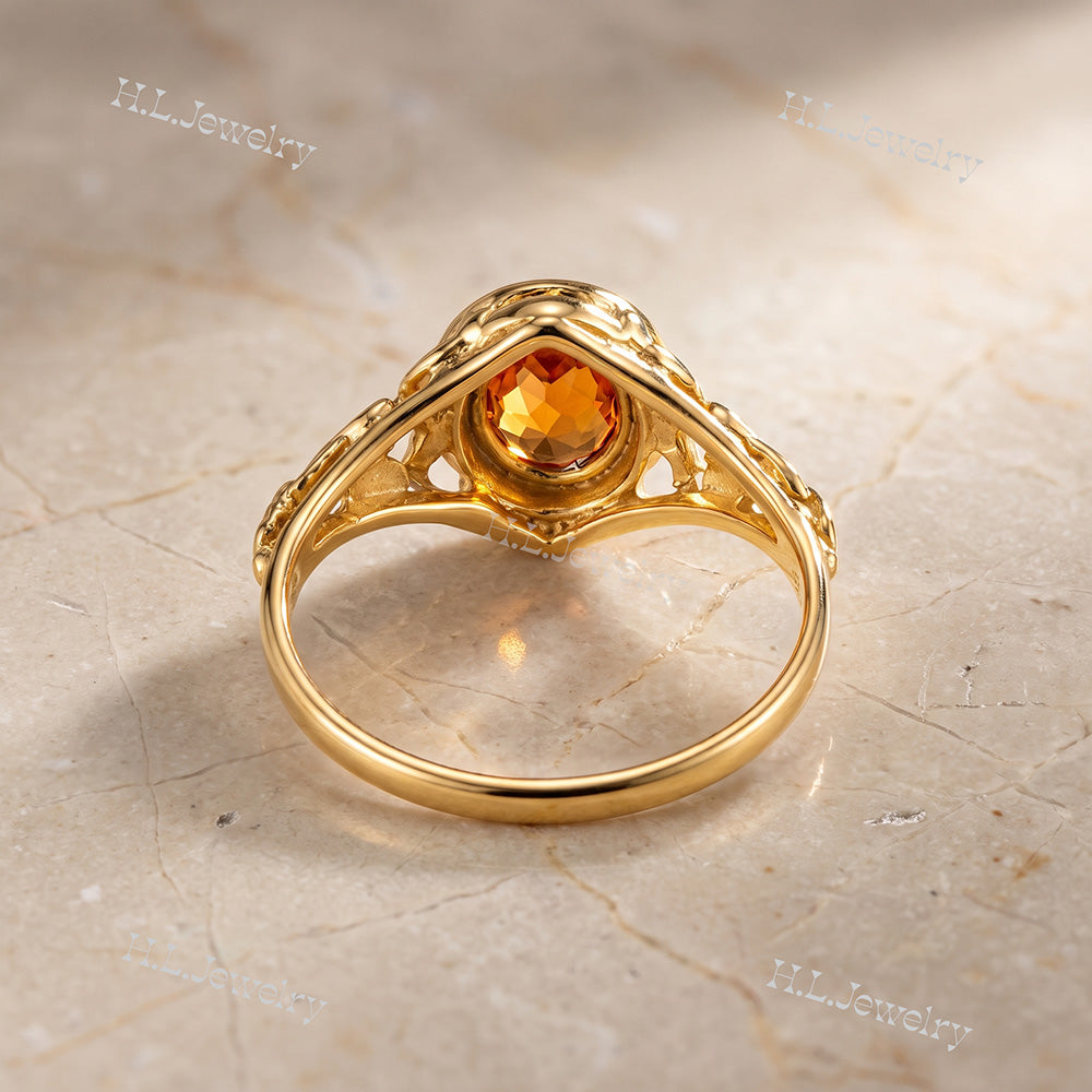Oval Rose Cut Citrine Vintage-Inspired Gemstone Lace Ring - H.L.Jewelry