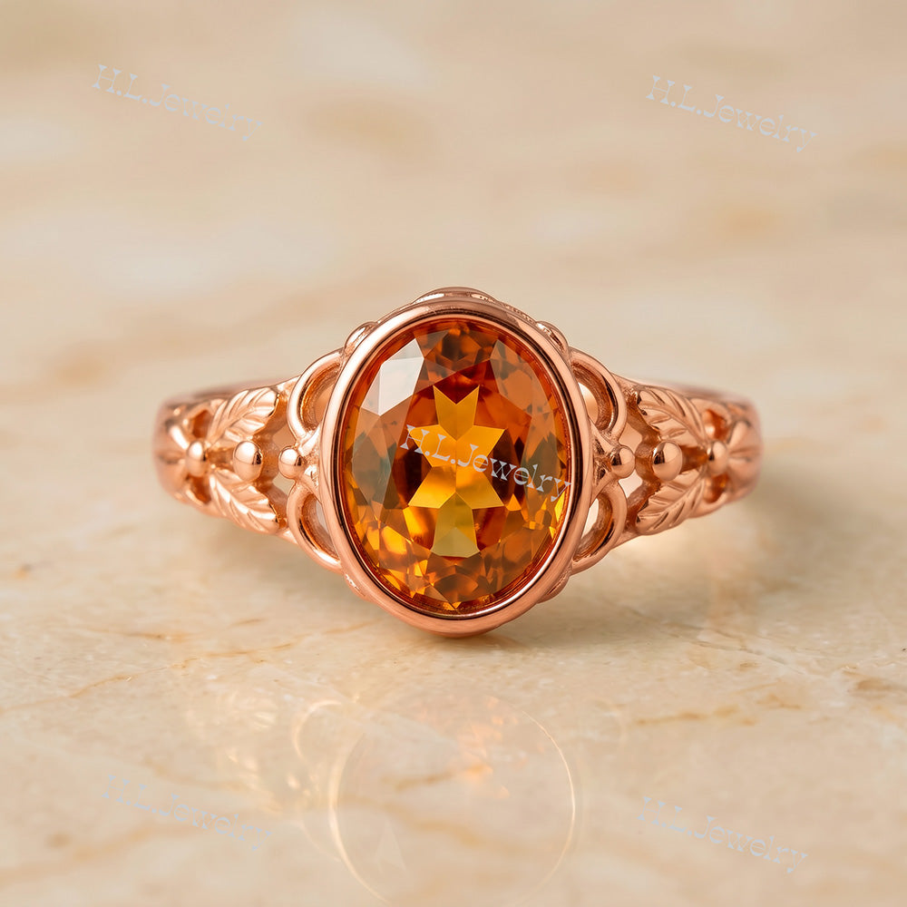Oval Rose Cut Citrine Vintage-Inspired Gemstone Lace Ring - H.L.Jewelry