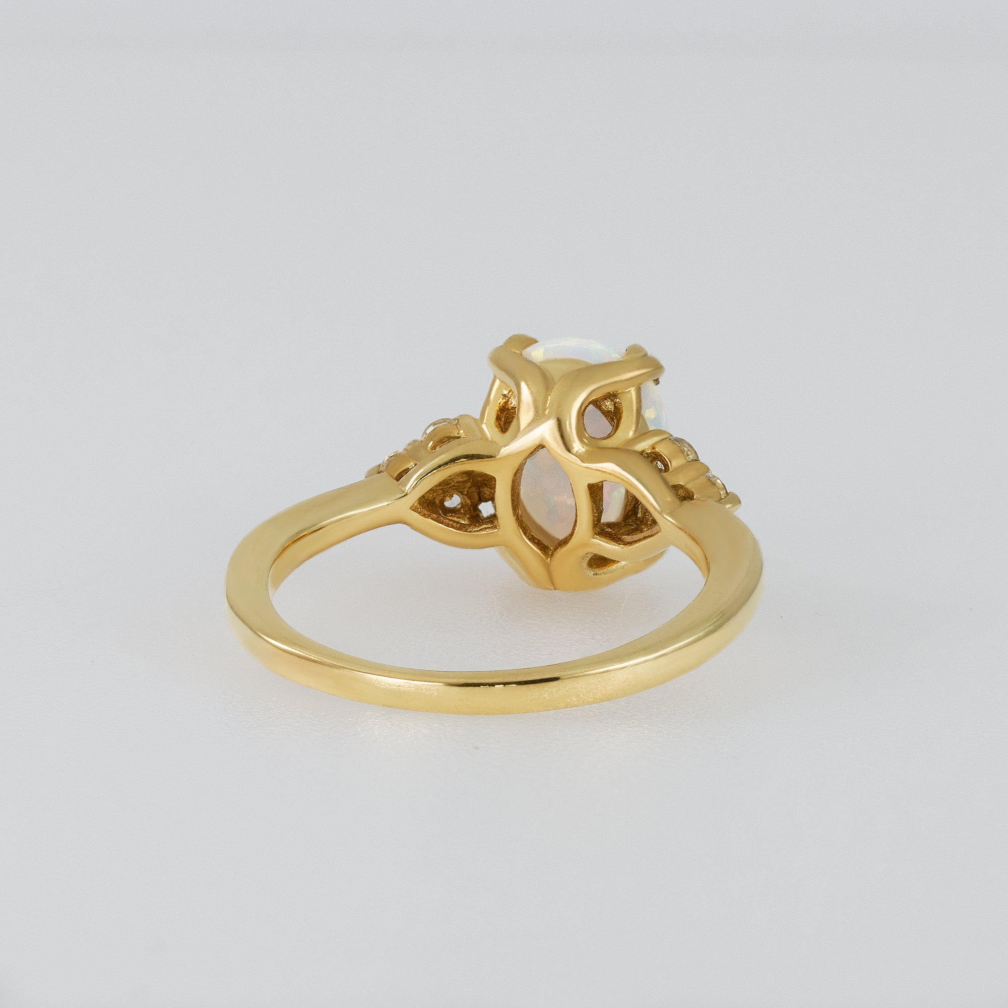 Oval White Opal Engagement Ring with Clear Quartz Accents - H.L.Jewelry