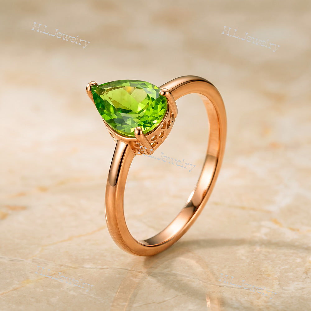 Pear-Shaped Peridot Gemstone Lace Setting Ring - H.L.Jewelry