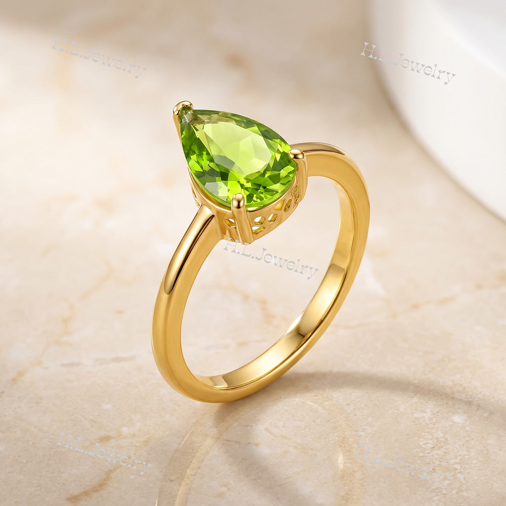 Pear-Shaped Peridot Gemstone Lace Setting Ring - H.L.Jewelry